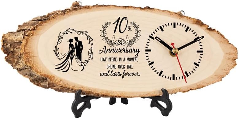 10th Anniversary Wooden Clock Gift for Couples