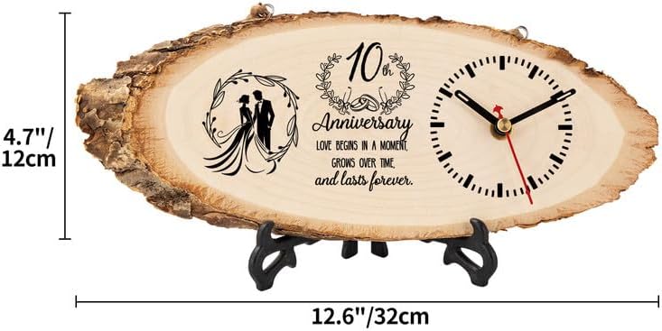 10th Anniversary Wooden Clock Gift for Couples