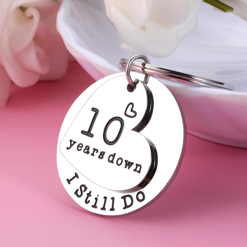 10th Anniversary Keychain & Bookmark Gift for Couples