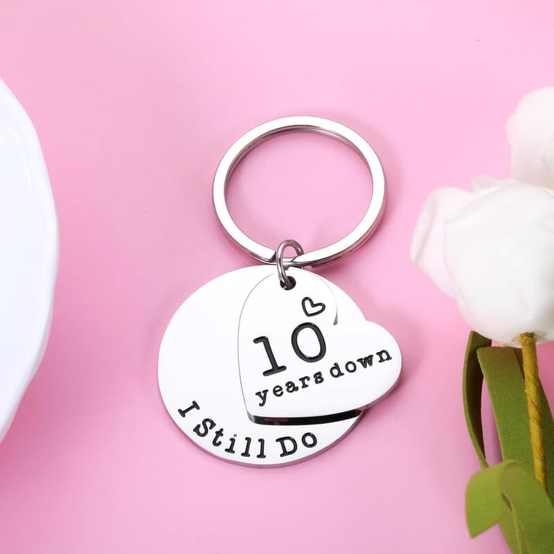 10th Anniversary Keychain & Bookmark Gift for Couples