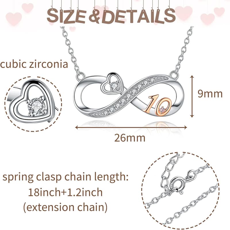 5th Anniversary 925 Silver Lucky Number Heart Necklace for Her