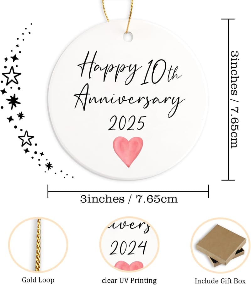 Happy 10th Anniversary Ceramic Keepsake Ornament for Couples
