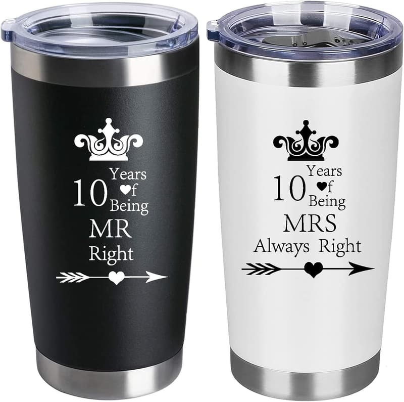 10th Anniversary Stainless Steel Tumblers for Couples