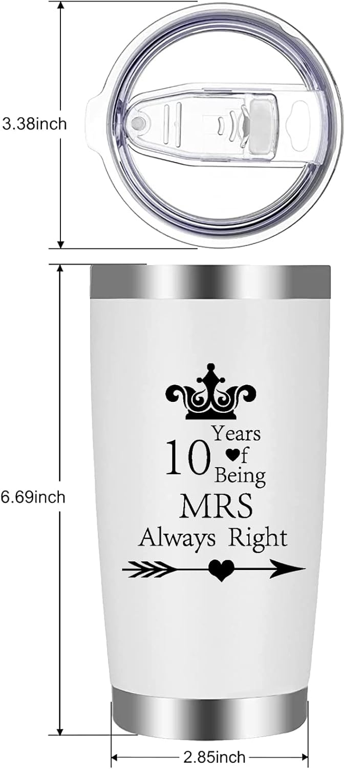 10th Anniversary Stainless Steel Tumblers for Couples