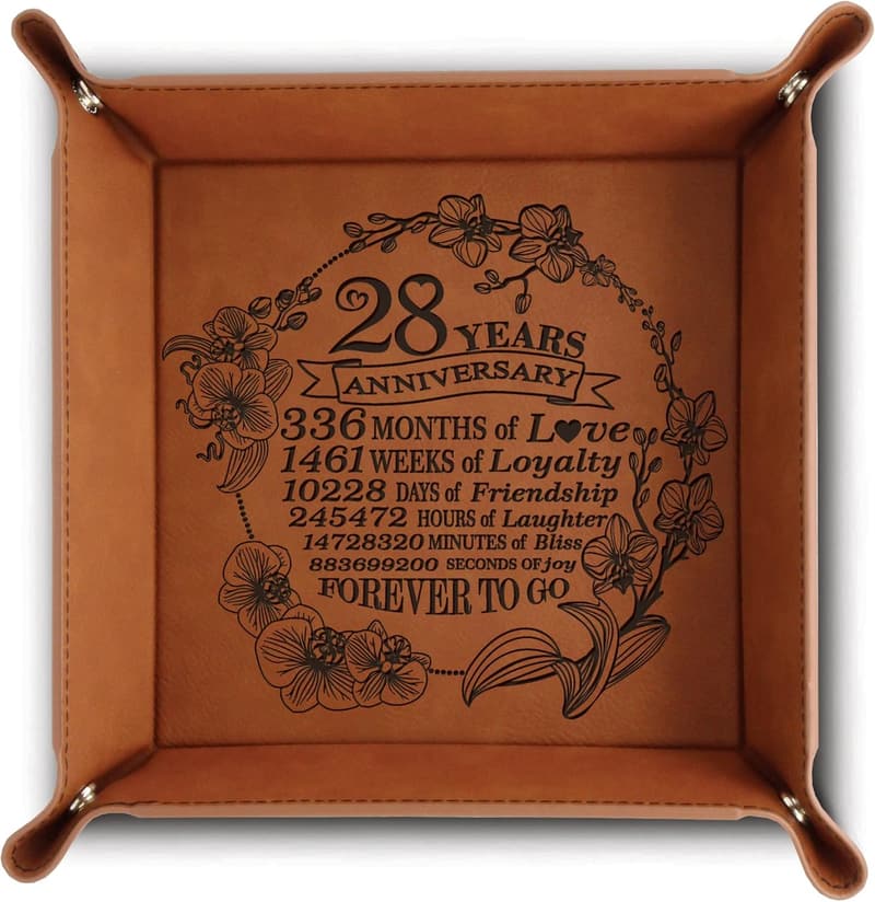 28th Anniversary Engraved Leatherette Valet Tray