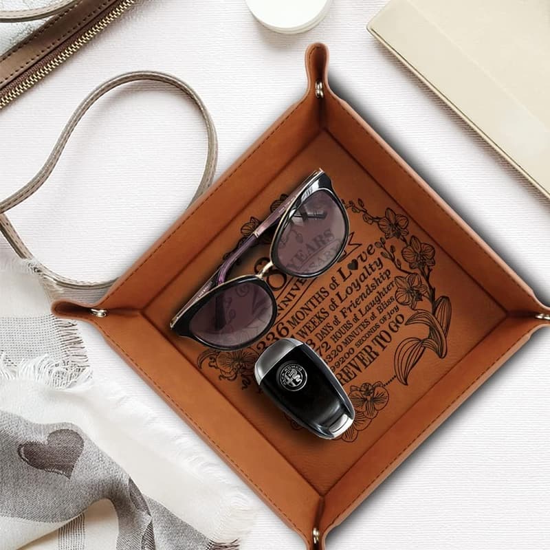 28th Anniversary Engraved Leatherette Valet Tray
