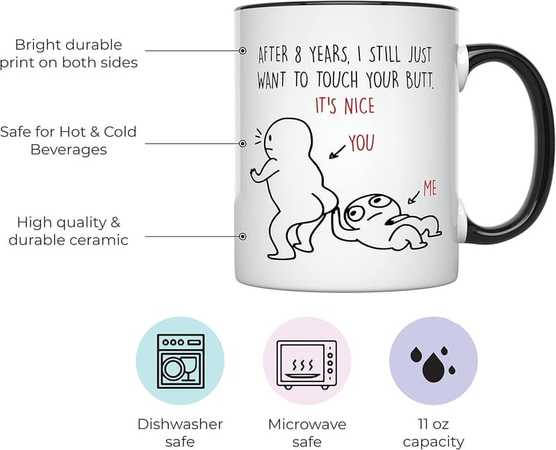 8th Anniversary Funny Coffee Mug for Couples, 11 oz