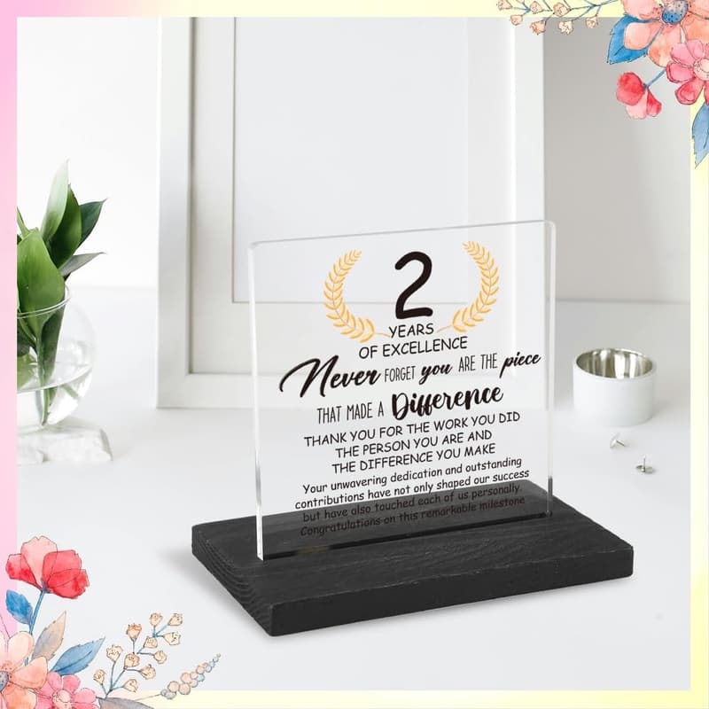 2nd Work Anniversary Acrylic Desk Plaque with Quotes