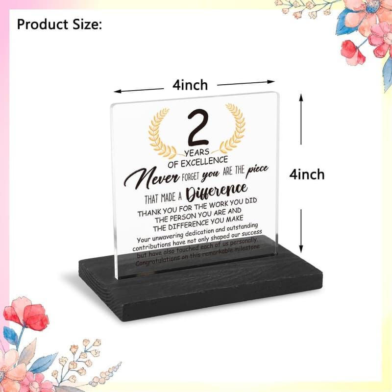 2nd Work Anniversary Acrylic Desk Plaque with Quotes