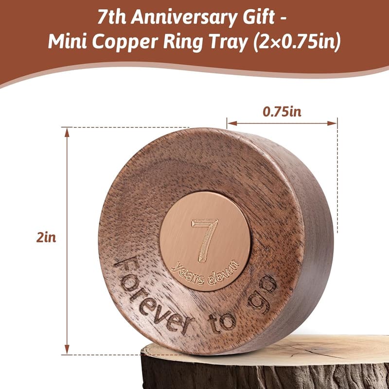 7th Anniversary Mini Solid Walnut Wood Ring Dish for Him