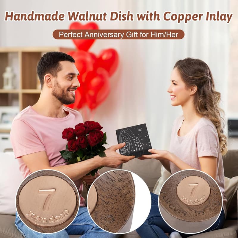 7th Anniversary Mini Solid Walnut Wood Ring Dish for Him