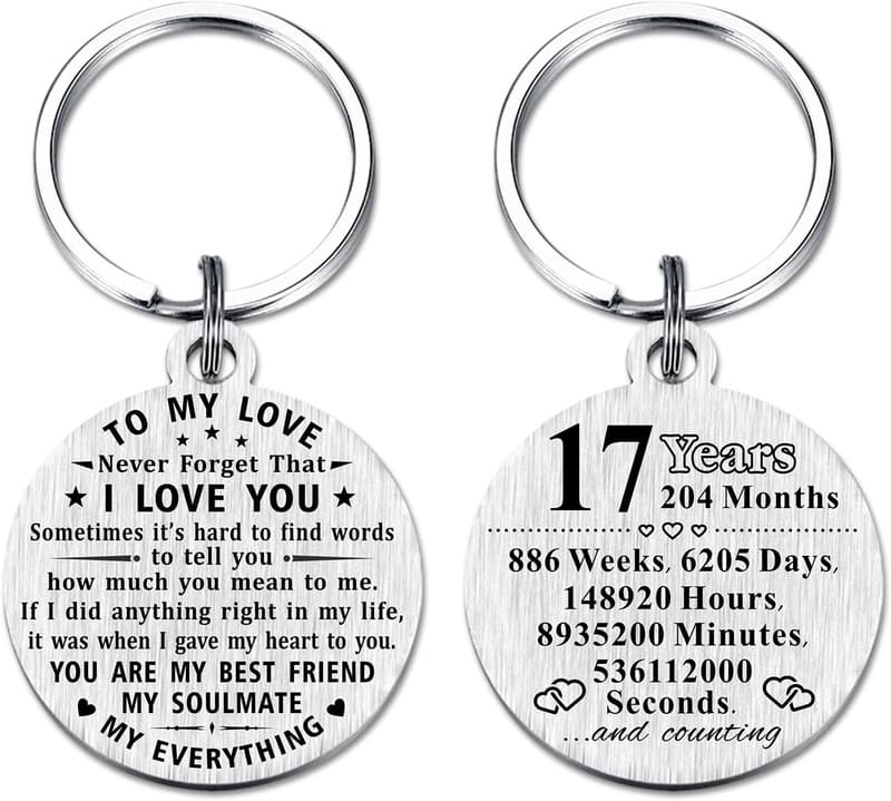 17th Anniversary Steel Engraved Keychain for Couples