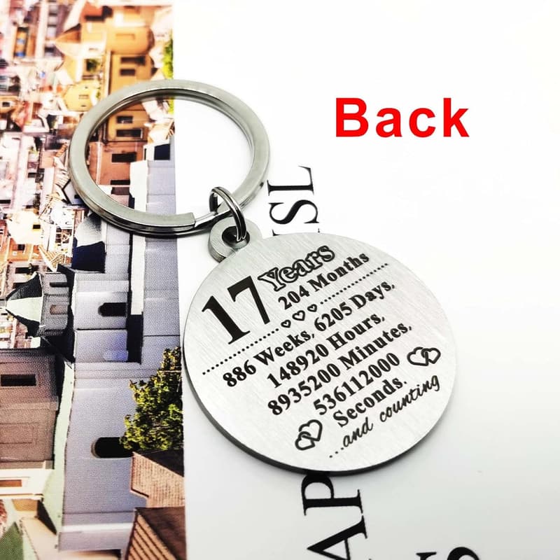 17th Anniversary Steel Engraved Keychain for Couples