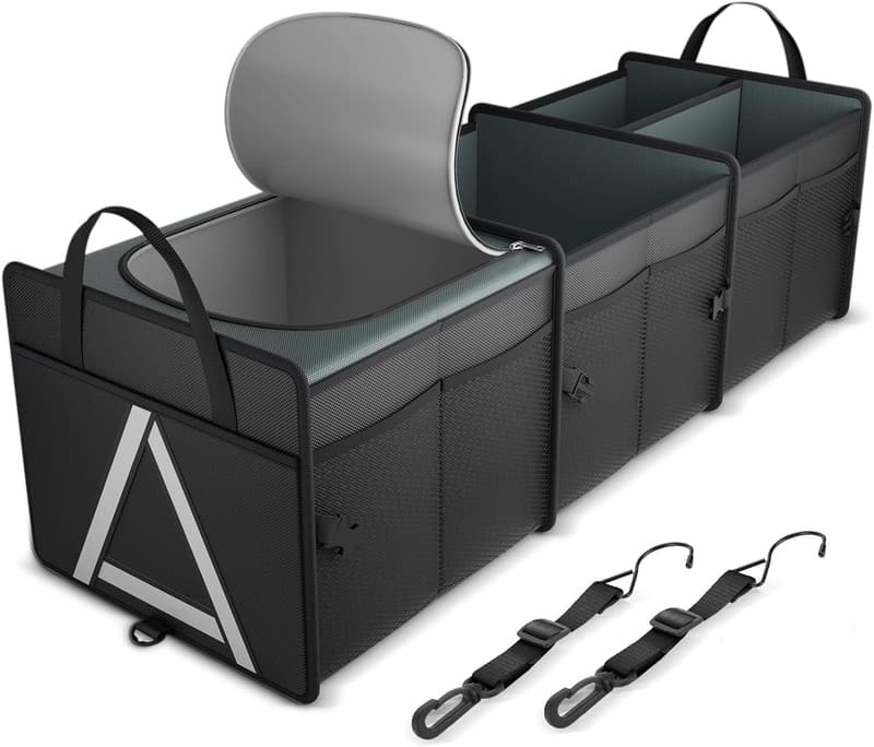 Car Trunk Organizer with Insulated Cooler Bag - Heavy Duty Black