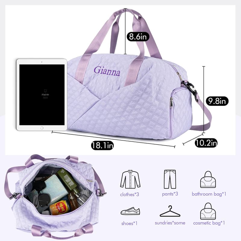 Personalized Quilted Duffle Bag for Women - 30L Gym Weekender