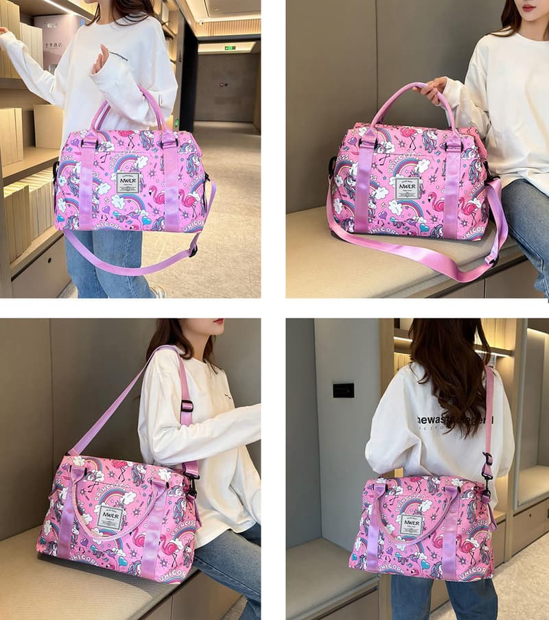 Water-Resistant Travel Duffle Bag for Women - Rainbow Unicorn