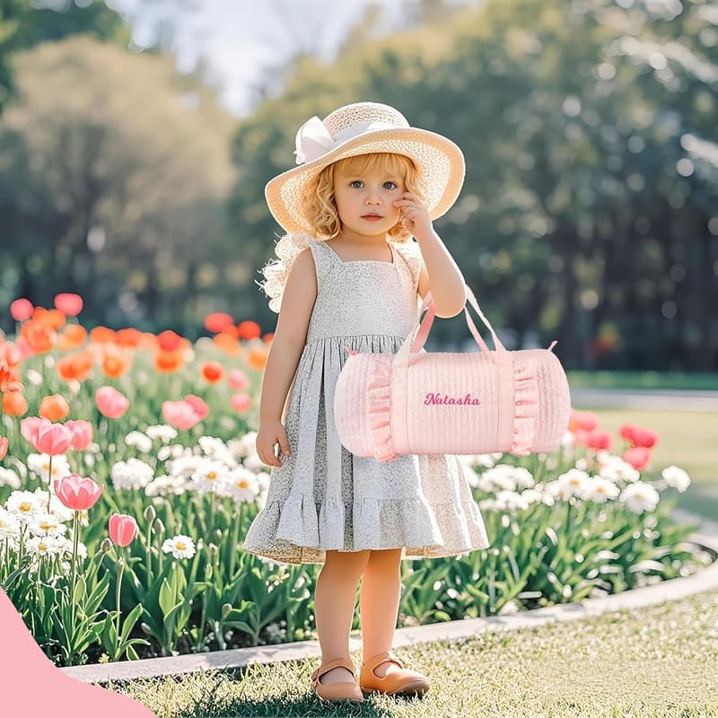 Personalized Seersucker Duffle Bag for Girls