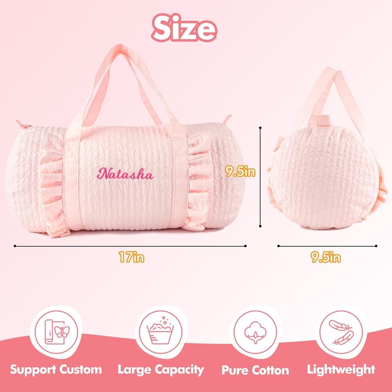 Personalized Seersucker Duffle Bag for Girls