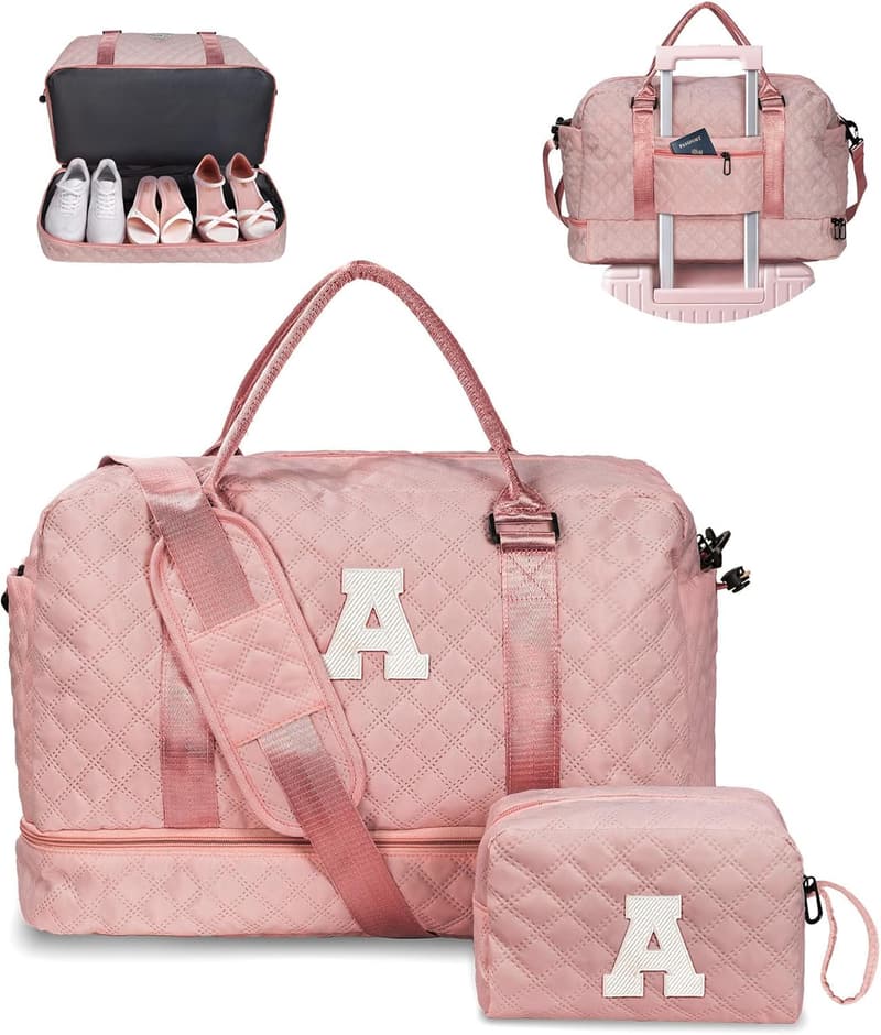 Birthday Gift - Women's Initial Duffle Bag with Shoe Compartment
