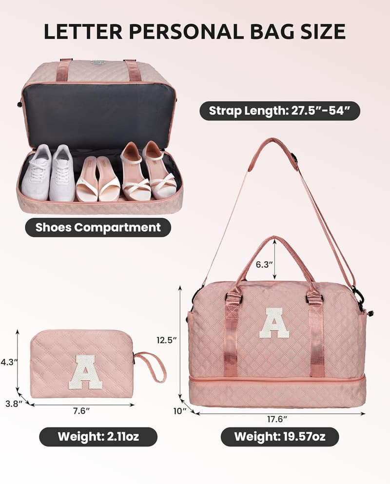 Birthday Gift - Women's Initial Duffle Bag with Shoe Compartment