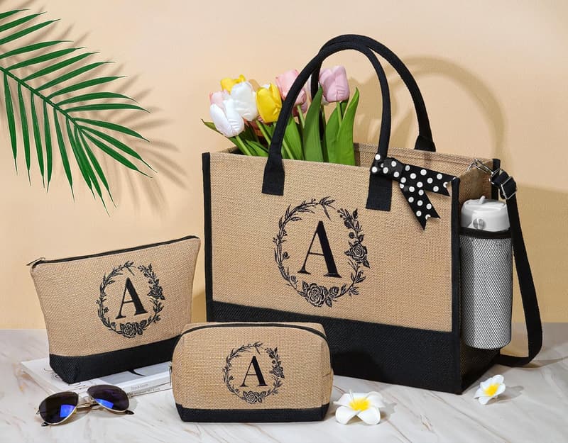 Personalized Initial Jute Tote Bag for Women - Birthday & Mother's Day