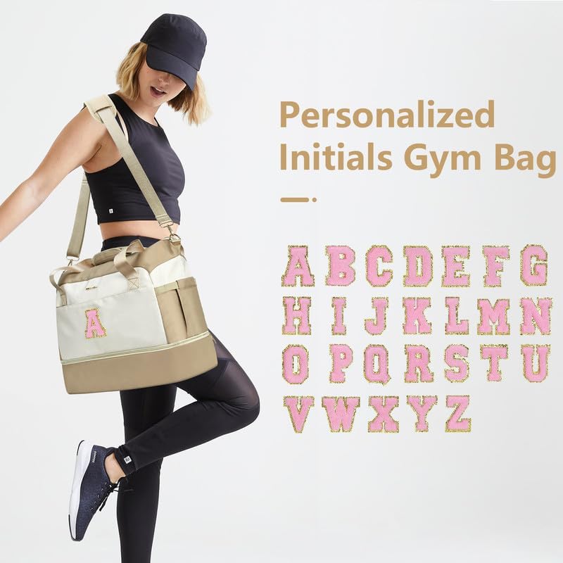 Personalized Beige Travel Duffel Bag with USB Port for Women
