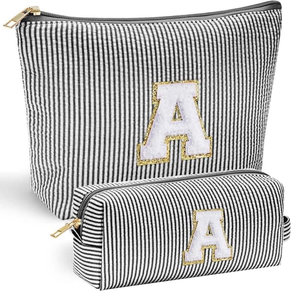 Personalized Initial Makeup Bag for Teens - Black Travel Toiletry