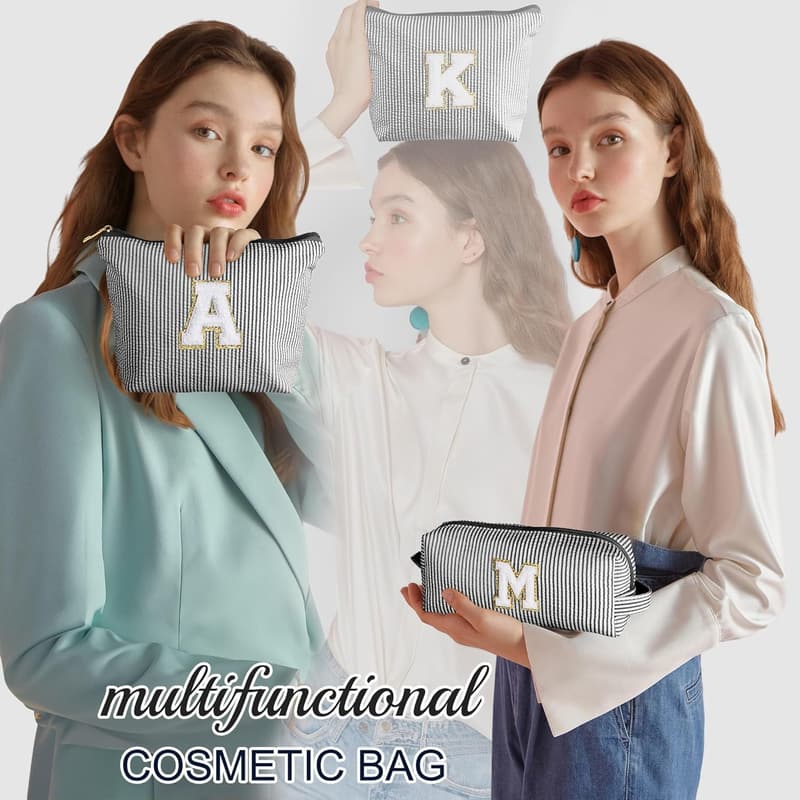 Personalized Initial Makeup Bag for Teens - Black Travel Toiletry