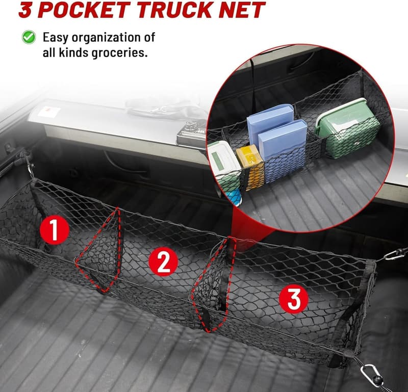Universal Truck Bed Cargo Net with 4 Bungee Balls