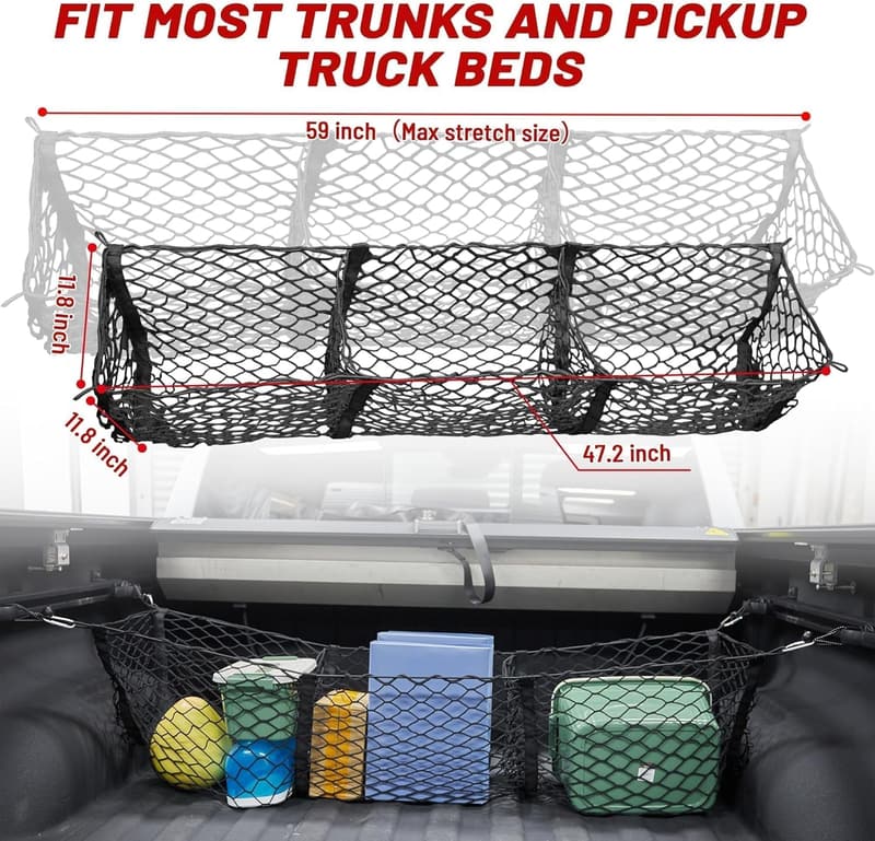 Universal Truck Bed Cargo Net with 4 Bungee Balls