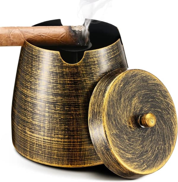 Outdoor Cigar Ashtray with Lid - Vintage Decor for Men