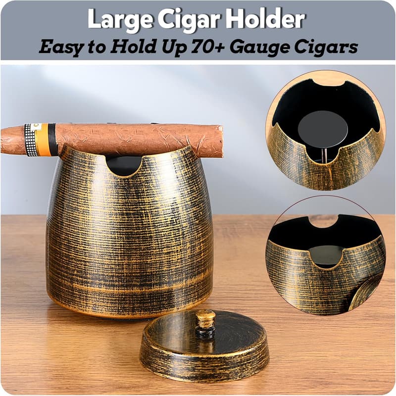 Outdoor Cigar Ashtray with Lid - Vintage Decor for Men