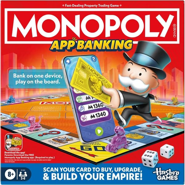App-Enabled Monopoly Banking Game for Family Fun, 2-6 Players