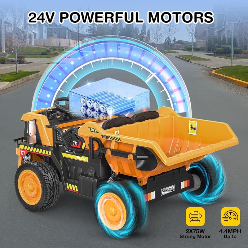 Electric Dump Truck for Kids with Remote Control - Yellow