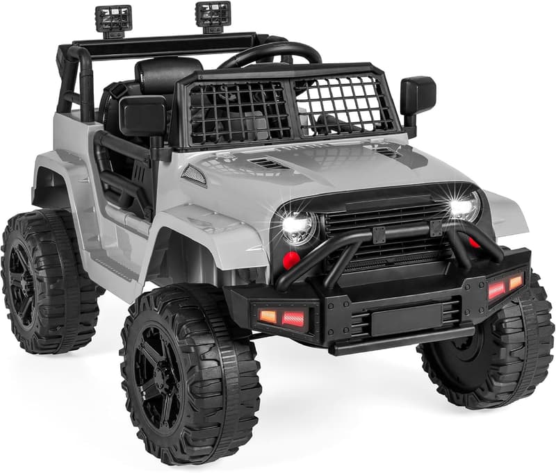 12V Kids Ride-On Truck with Remote Control & LED Lights - Gray