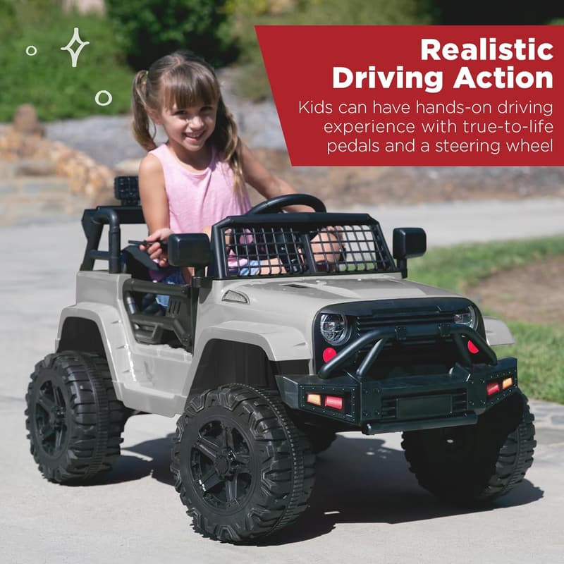 12V Kids Ride-On Truck with Remote Control & LED Lights - Gray