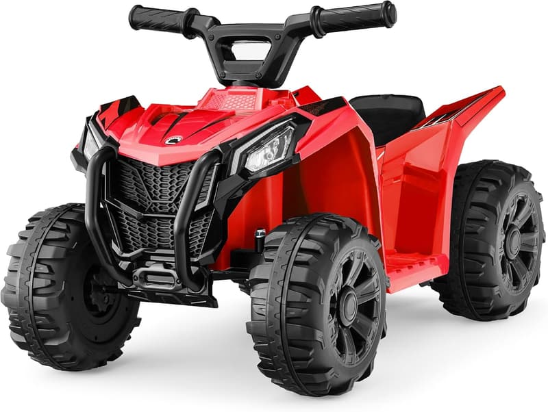 Kids 6V Ride-On ATV Quad Car with Treaded Tires - Red