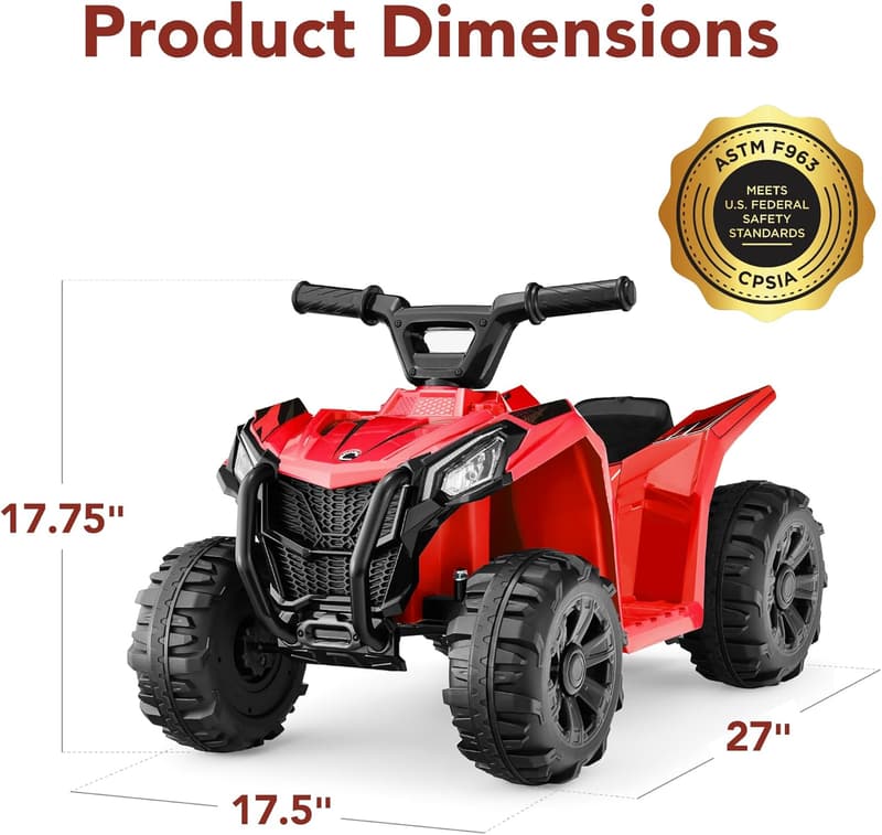 Kids 6V Ride-On ATV Quad Car with Treaded Tires - Red