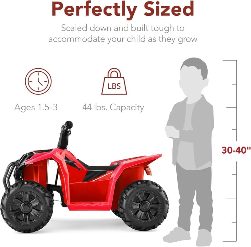 Kids 6V Ride-On ATV Quad Car with Treaded Tires - Red