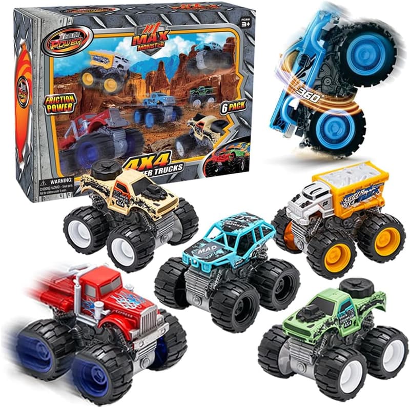 4-Wheel Drive Monster Trucks Toy Cars - 6-Pack for Ages 3+