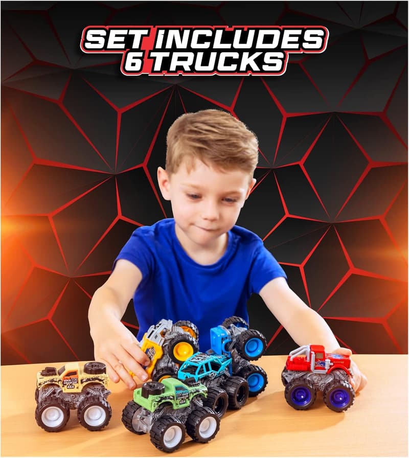 4-Wheel Drive Monster Trucks Toy Cars - 6-Pack for Ages 3+