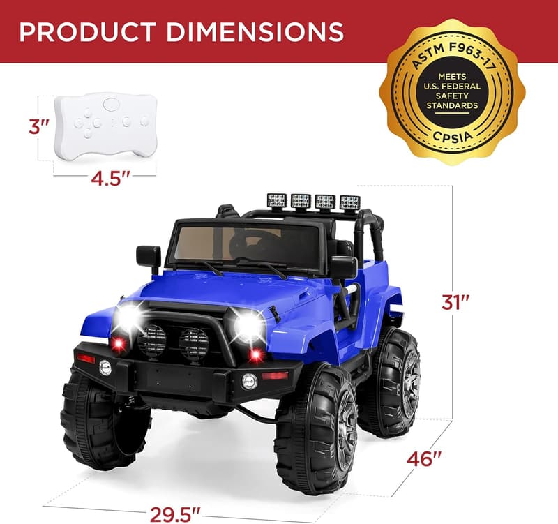 12V Blue Kids Ride-On Truck with Remote Control & Bluetooth