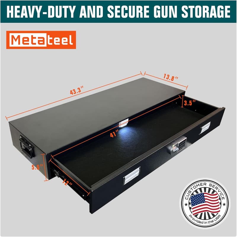 Under Bed Gun Safe Drawer for Rifles and Pistols - 43.3