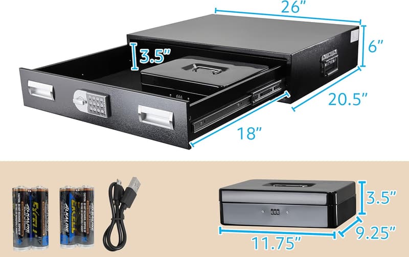 Horizontal Gun Safe Drawer for Pistols - Under Bed Storage