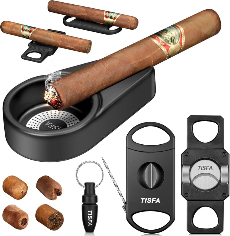 Cigar Accessories Gift Set with Portable Ashtray and Cutters