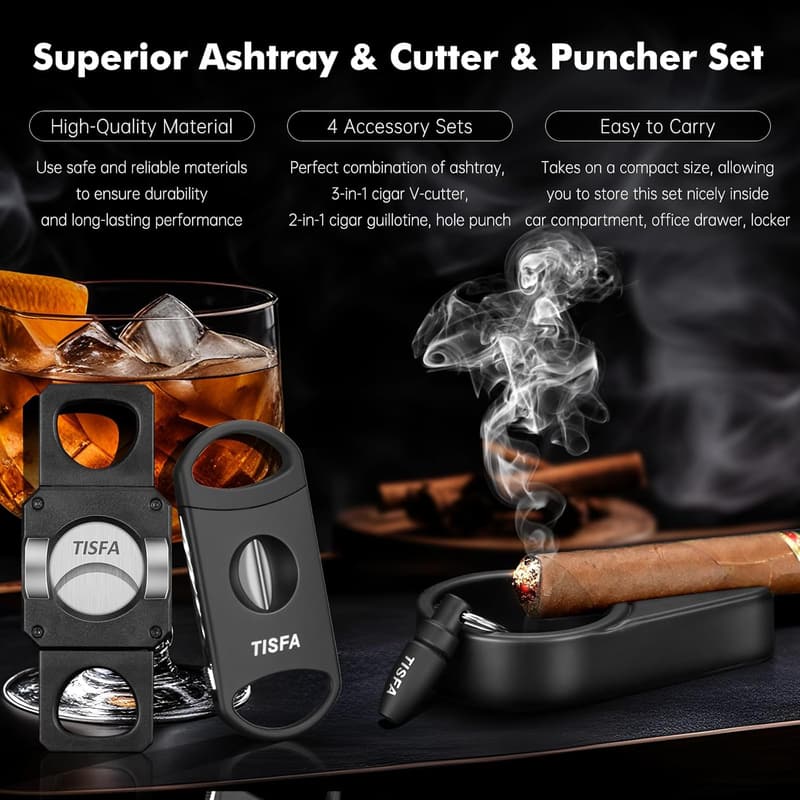 Cigar Accessories Gift Set with Portable Ashtray and Cutters