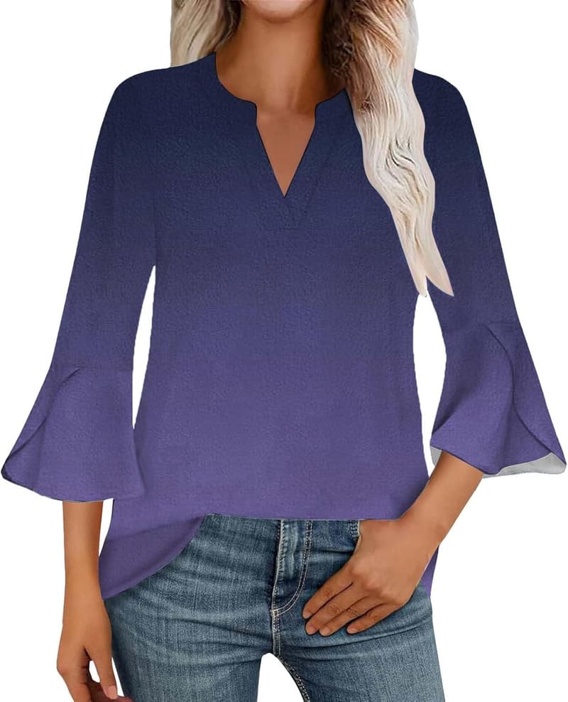Floral Print V-Neck Top with Petal Sleeves for Women