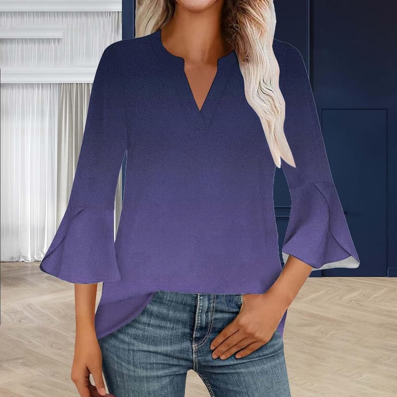 Floral Print V-Neck Top with Petal Sleeves for Women