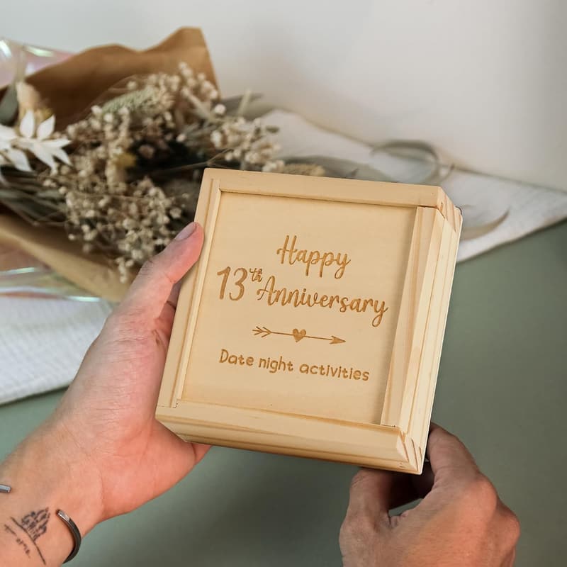 13th Anniversary Keepsake Storage Box with 52 Date Ideas
