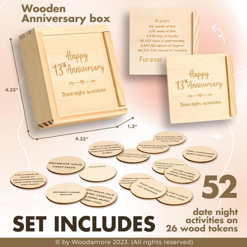 13th Anniversary Keepsake Storage Box with 52 Date Ideas